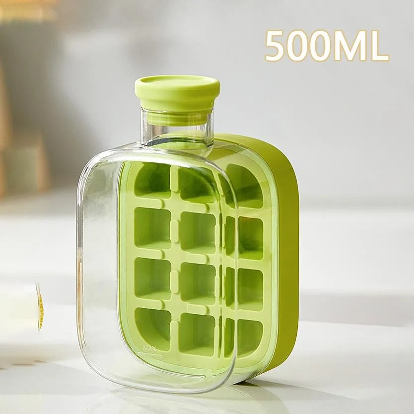 500/800Ml 2In1 Ice Cube Tray with Water Bottle Press Type Portable Ice Maker High Capacity Ice Mold for Home Kitchen Summer Use