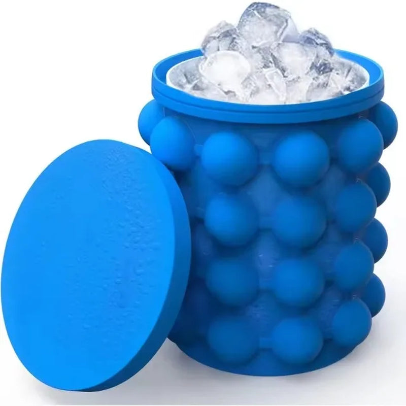 2-In-1 Ice Cube Mold & Silicone Ice Bucket | Large Portable Frozen Drink Maker for Whiskey, Beer | Kitchen Tools Ice Trays