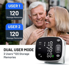 Blood Pressure Monitor Rechargeable Blood Pressure Monitors for Home Use Adjustable Automatic Wrist Cuff Voice Broadcast 2 * 120 Reading Memory for 2 Users with Carrying Case