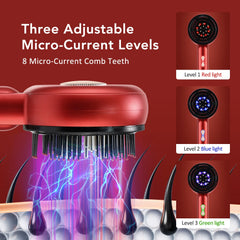 Electric Scalp Massager Comb Hair Growth Micro-Current Red & Blue Light Anti-Hair Loss Treatment Oil Applicator Kneading Relax