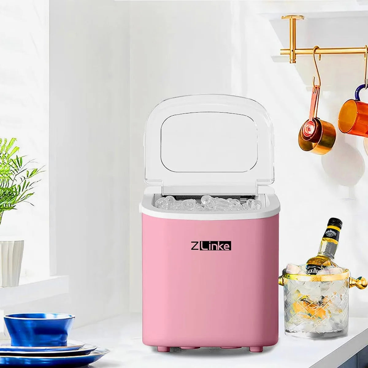 Countertop Ice Maker Machine, 6 Mins 9 Bullet Ice, 26.5Lbs/24Hrs, Portable Ice Maker Machine W/ Self-Cleaning, Pink | USA | NEW