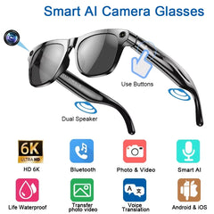 6K HD AI Smart Glasses Multifunctional Camera Chatgpt Bluetooth Call Voice Assistant Music Player AI Translation Glasses