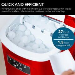 9.5 In. 27 Lbs. Portable Countertop Ice Maker Bullet Ice Machine with 2.2L Reservoir and 1.5 Lb. Bin in Metallic Red