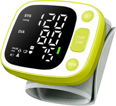 Blood Pressure Monitors for Home Use Rechargeable Wrist Digital BP Machine Cuff with LED Backlit Display, Voice Broadcast, 240 Memory Storage for 2 Users with Carrying Case, Green