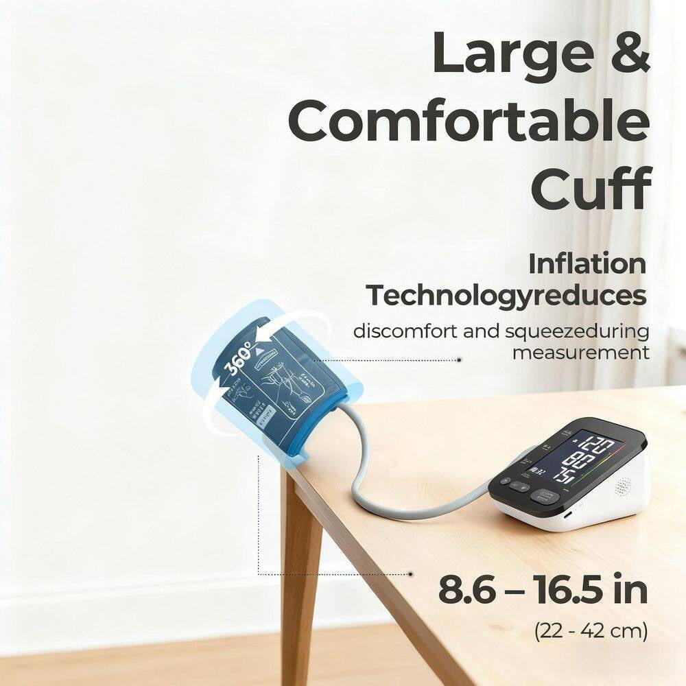 Black Blood Pressure Monitors with Large BP Cuff and 240 Memories for 2-Users, Upper Arm BP Machine with Type-C Cable
