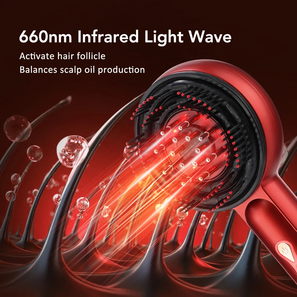 Electric Scalp Massager Comb Hair Growth Micro-Current Red & Blue Light Anti-Hair Loss Treatment Oil Applicator Kneading Relax