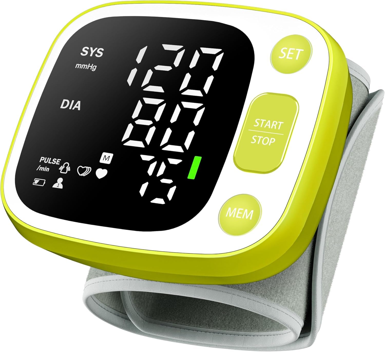 Blood Pressure Monitors for Home Use Rechargeable Wrist Digital BP Machine Cuff with LED Backlit Display, Voice Broadcast, 240 Memory Storage for 2 Users with Carrying Case, Green