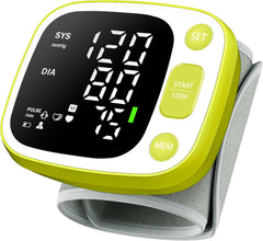 Blood Pressure Monitors for Home Use Rechargeable Wrist Digital BP Machine Cuff with LED Backlit Display, Voice Broadcast, 240 Memory Storage for 2 Users with Carrying Case, Green