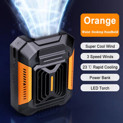 Portable Waist Clip Fan USB Rechargeable Small Belt Fan for Sports Outdoor Working Camping Waist Fan Power Bank Flashligh