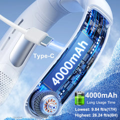 Portable Neck Fan Mini Neck Cooler Bladeless Hanging Neck Fan 4000Mah USB Rechargeable Ice Cooling Fan with LED Digital Display
