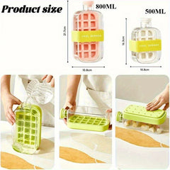 500/800Ml 2In1 Ice Cube Tray with Water Bottle Press Type Portable Ice Maker High Capacity Ice Mold for Home Kitchen Summer Use