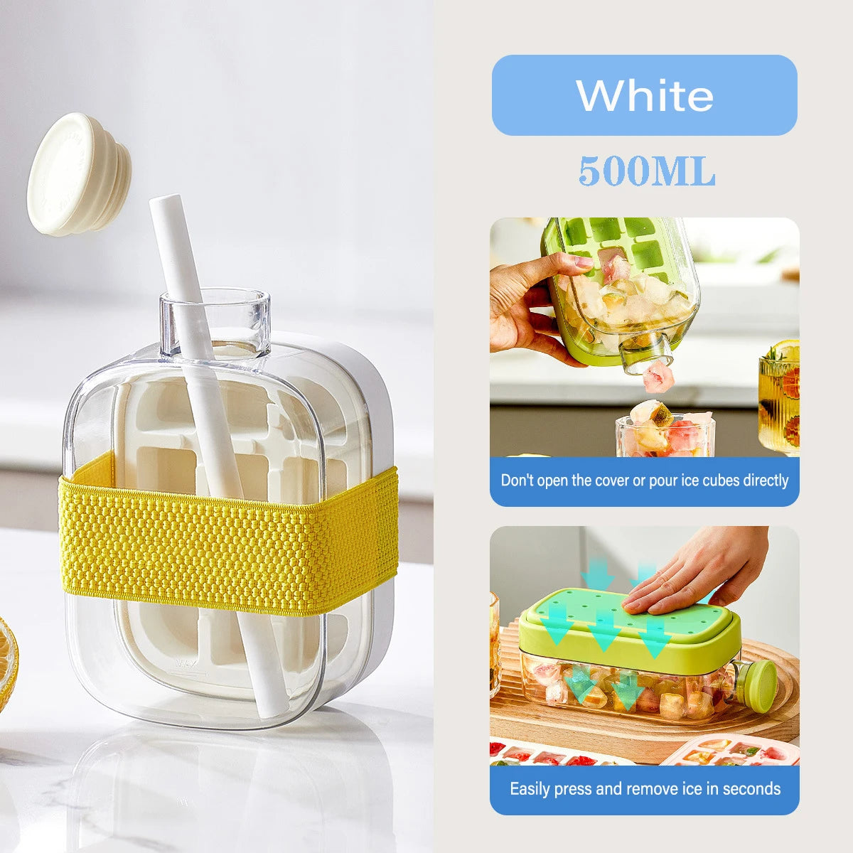 Portable Silicone Freezer Ice Trays Zero-Contact Pressure Ice Cube Mold Whiskey Ice Cream Silicone Water Bottle Ice Cube Maker