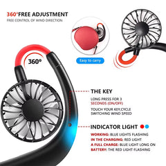 High Quality Headphone Design Hand Free Traveling Outdoor Portable Usb Rechargeable Led Neck Fan Mini Handheld Fan
