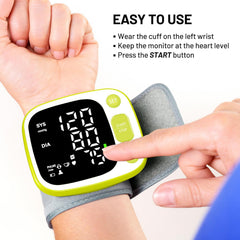 Blood Pressure Monitors for Home Use Rechargeable Wrist Digital BP Machine Cuff with LED Backlit Display, Voice Broadcast, 240 Memory Storage for 2 Users with Carrying Case, Green