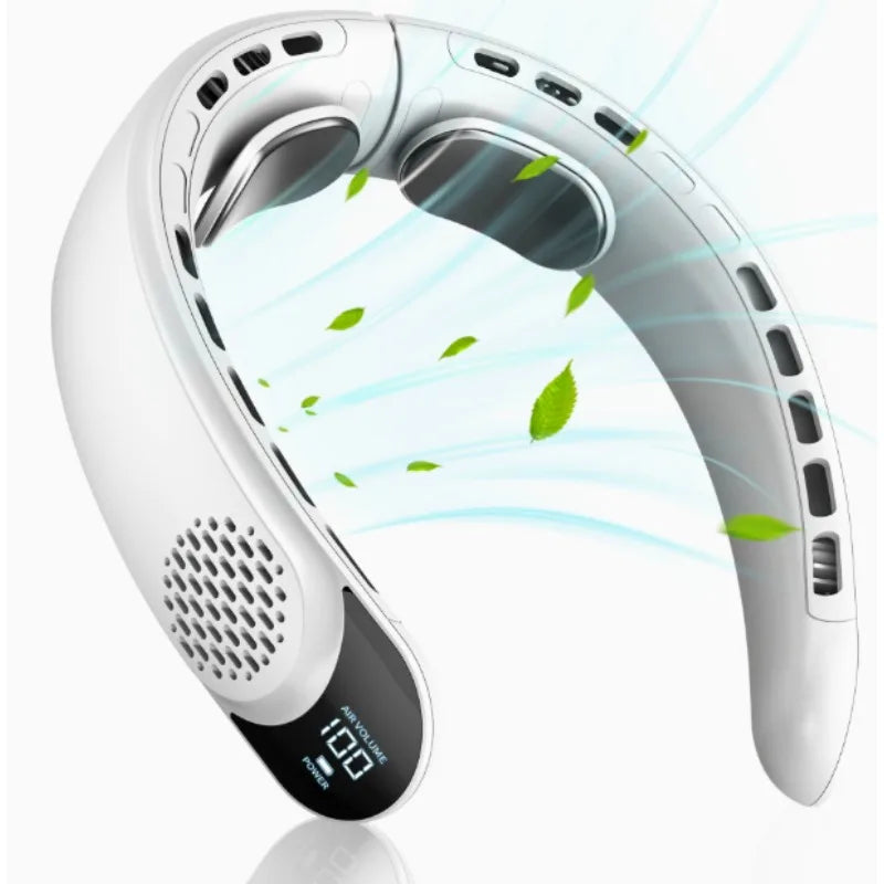 Wearable Digital Display Neck Fan 360° Cooling Bladeless Personal Portable Fan 4000Mah USB Rechargeable Cooler Ventilador Fans