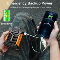 Portable Waist Clip Fan USB Rechargeable Small Belt Fan for Sports Outdoor Working Camping Waist Fan Power Bank Flashligh