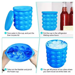 2-In-1 Ice Cube Mold & Silicone Ice Bucket | Large Portable Frozen Drink Maker for Whiskey, Beer | Kitchen Tools Ice Trays