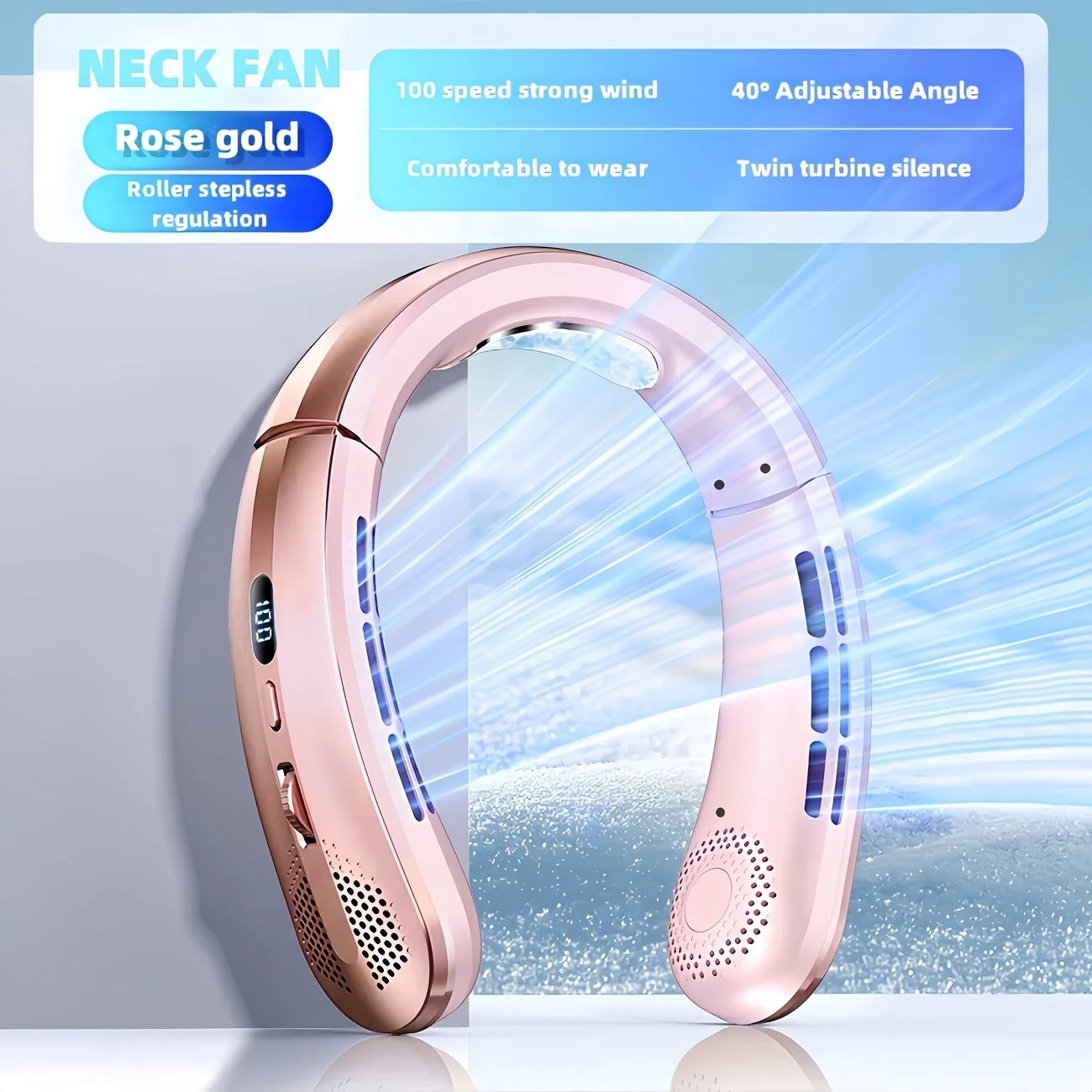 1Pc ABUDODO Portable Neck Fan USB Rechargeable Mini Cooling Fanwith Digital Display, Adjustable Speed & Super Ice Function