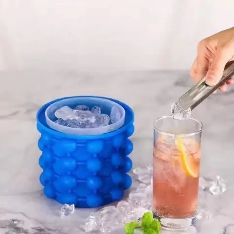 2-In-1 Ice Cube Mold & Silicone Ice Bucket | Large Portable Frozen Drink Maker for Whiskey, Beer | Kitchen Tools Ice Trays