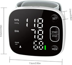 Blood Pressure Monitor Rechargeable Blood Pressure Monitors for Home Use Adjustable Automatic Wrist Cuff Voice Broadcast 2 * 120 Reading Memory for 2 Users with Carrying Case