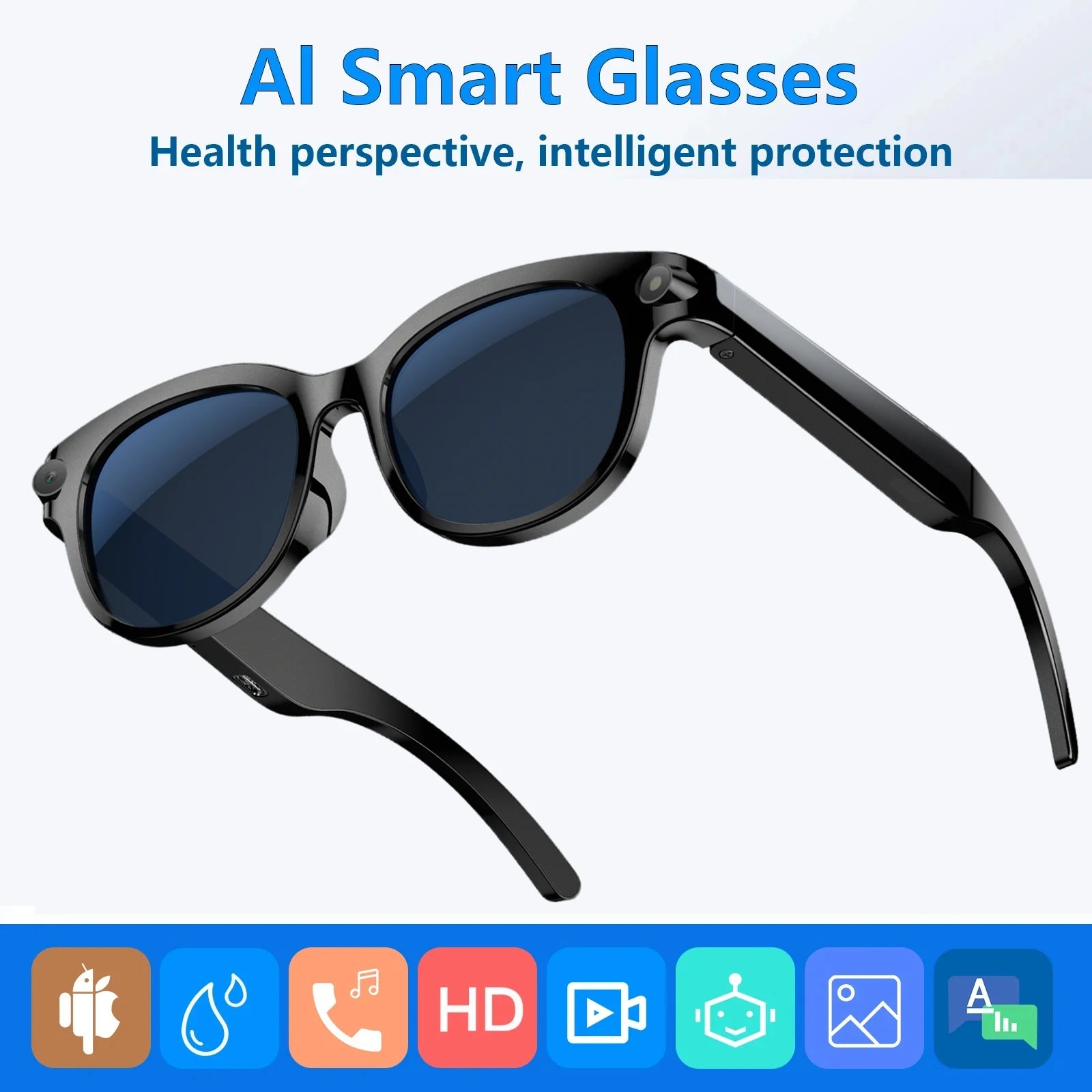 2026 AI Smart Glasses AI Translation Sunglasses Bluetooth Calling Music Player Camera Control Anti-Blue Light Glasses Men Women