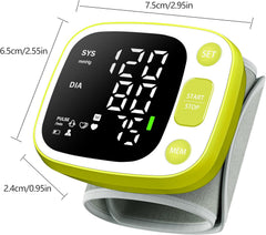 Blood Pressure Monitors for Home Use Rechargeable Wrist Digital BP Machine Cuff with LED Backlit Display, Voice Broadcast, 240 Memory Storage for 2 Users with Carrying Case, Green